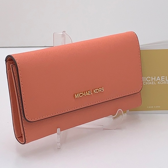 MICHAEL KORS JET SET TRAVEL LARGE TRIFOLD WALLET SHERBERT COLOR - Picture 12 of 16